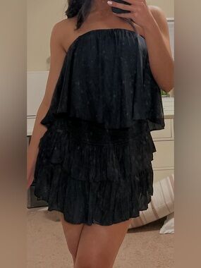 Strapless Navy Tiered Ruffle Romper